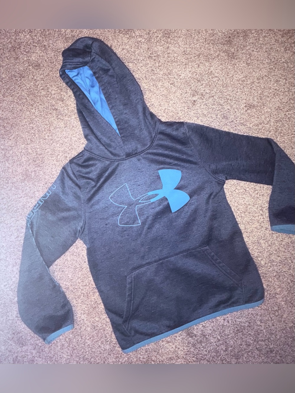 Under Armour Dark Gray Hoodie with Blue Logo Boy youth small